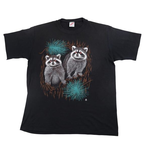 Vintage 80s Wild Racoons Graphic T Shirt - Picture 1 of 9
